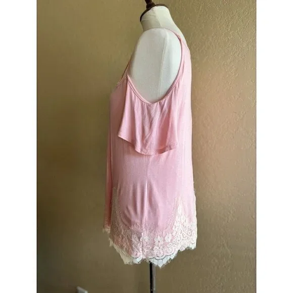 Self Esteem Womens pink Lace Trim Strappy Casual Top Size M - Picture 10 of 10
